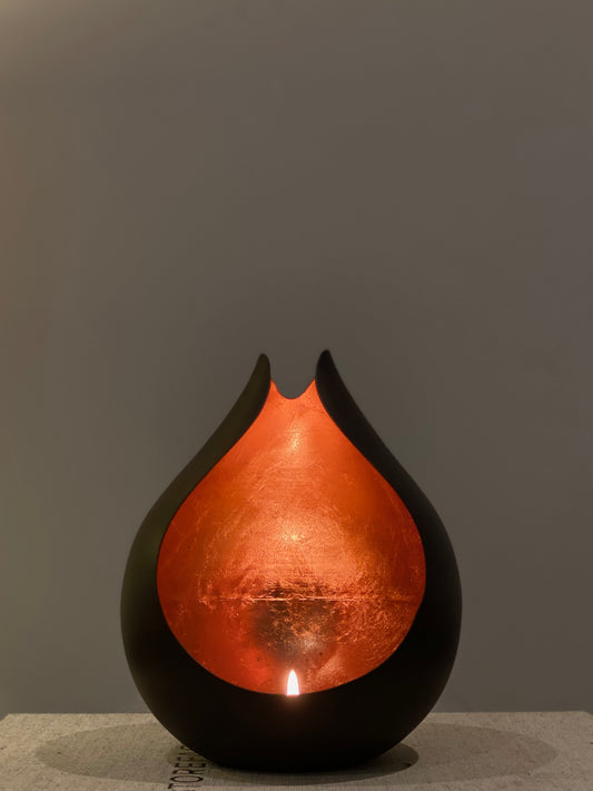 Bulb Shaped Black & Copper Candle Holder