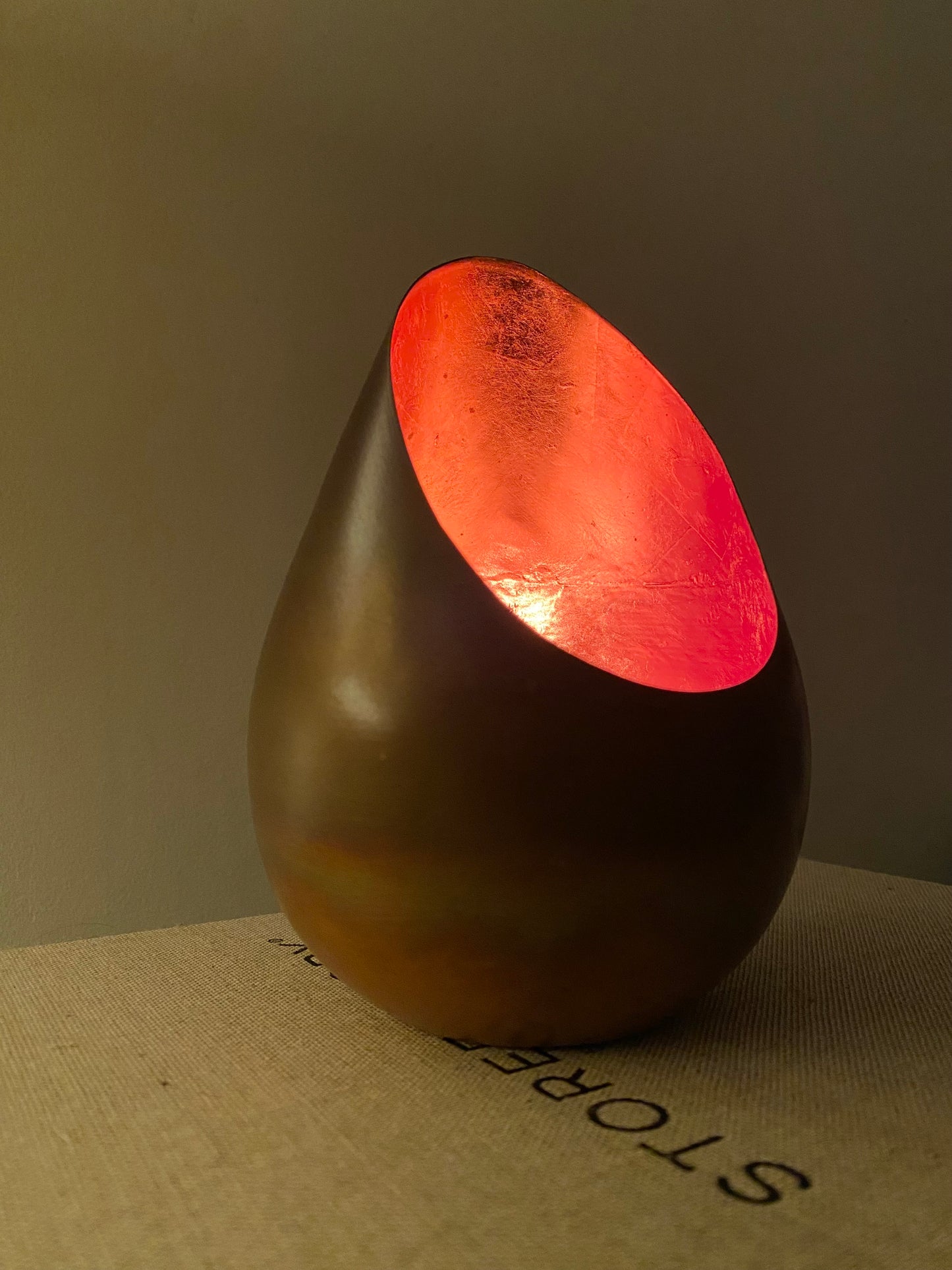 Egg Shaped Antique Brown Marble & Copper Tealight Holder